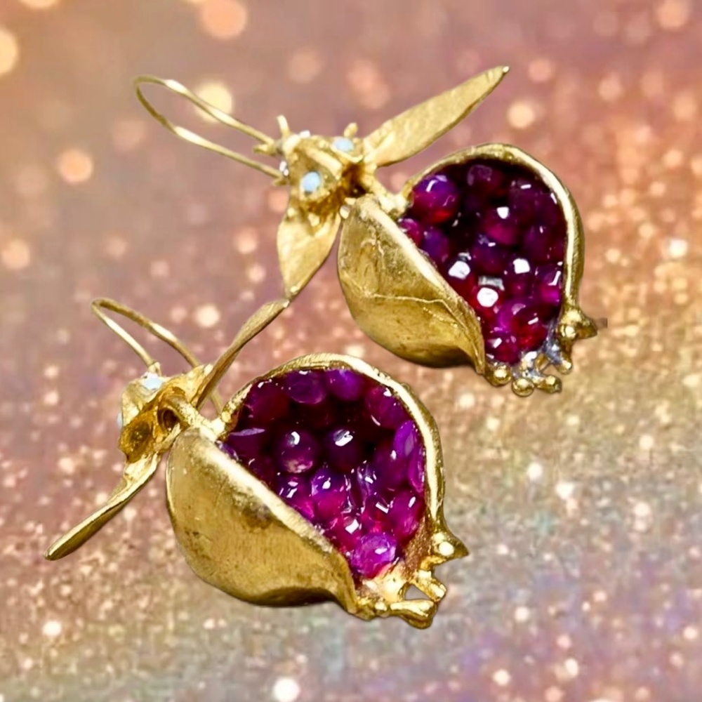 Stunning Gold Pomegranate Dangle Earrings